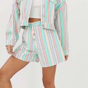 Missguided pastel stripe denim mom shorts